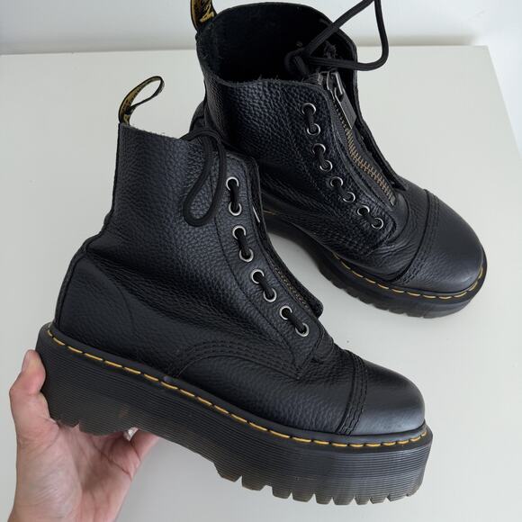 Dr. Martens Sinclair Boots Womens 9 Black Platform Zip Combat Pebbled Leather - Picture 1 of 11